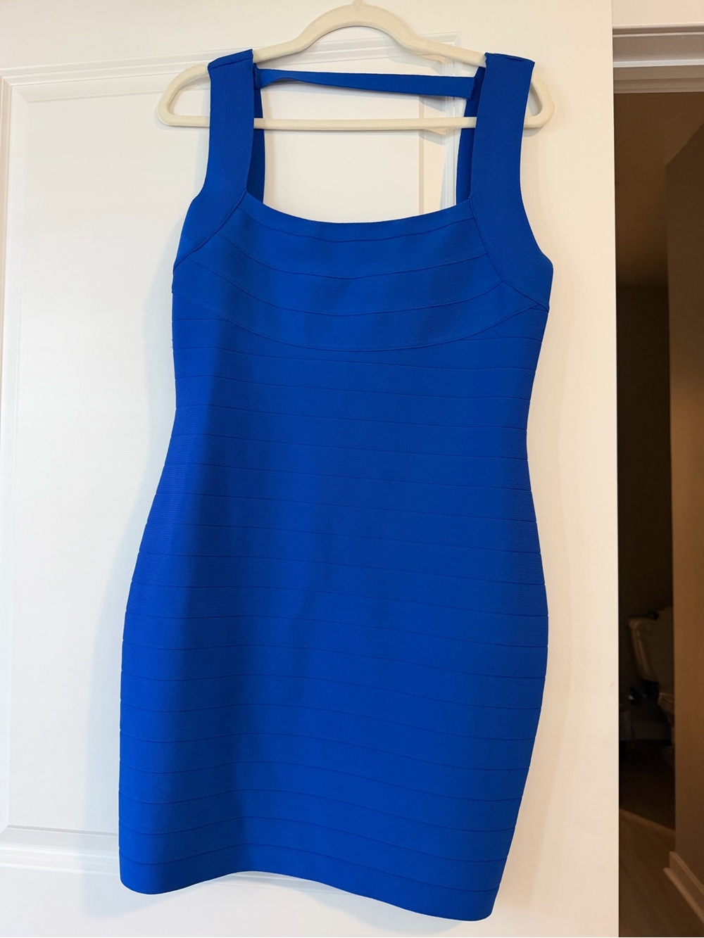 bebe Royal Blue Square-Neck Bandage Mini Dress